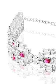 White Rhodium Finish Ruby Stone Choker Necklace
