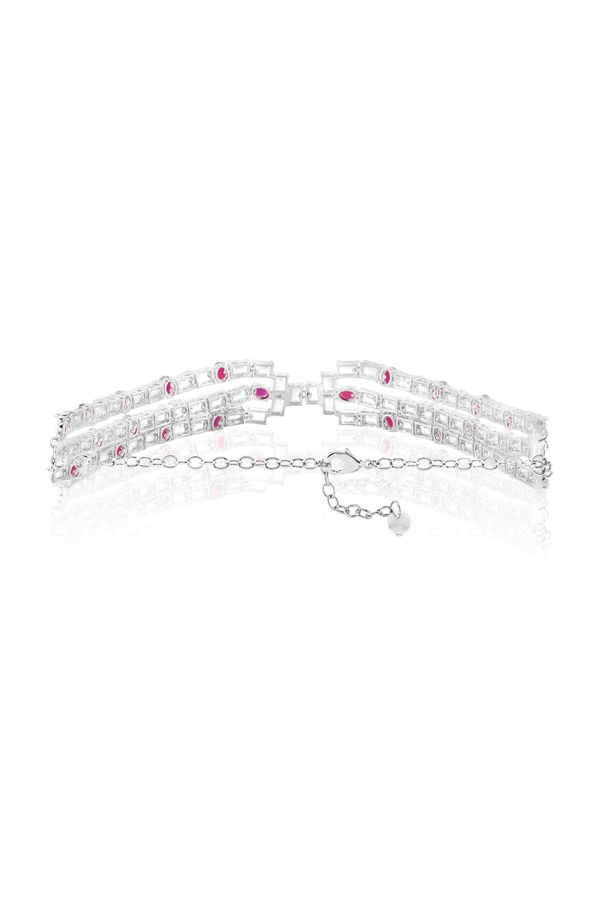 White Rhodium Finish Ruby Stone Choker Necklace