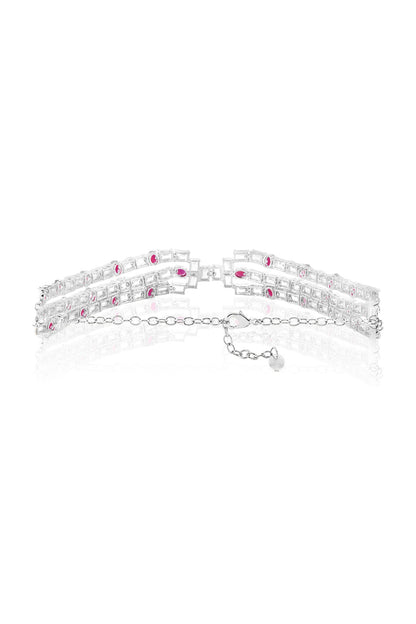 White Rhodium Finish Ruby Stone Choker Necklace