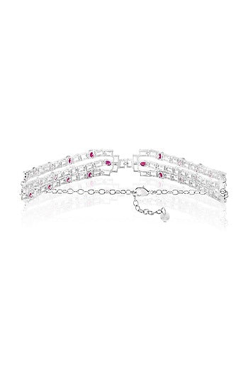 White Rhodium Finish Ruby Stone Choker Necklace
