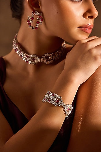 White Rhodium Finish Ruby Stone Bracelet