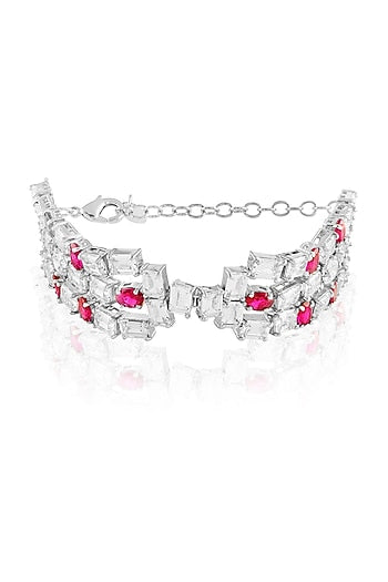 White Rhodium Finish Ruby Stone Bracelet
