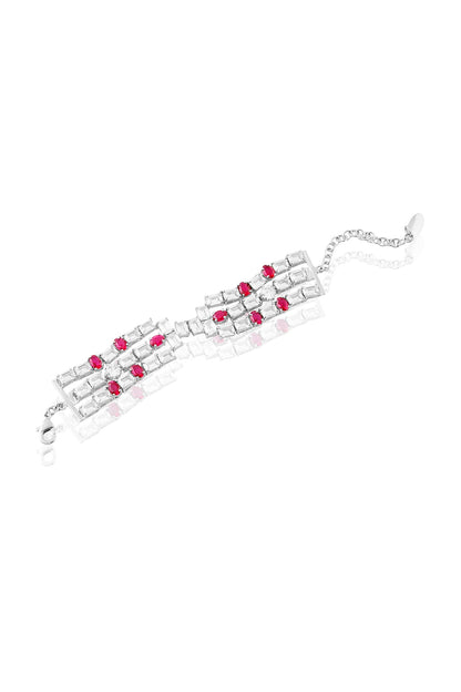 White Rhodium Finish Ruby Stone Bracelet