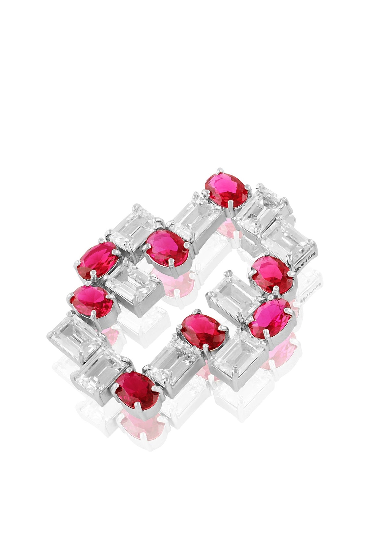 White Rhodium Finish Ruby Stone Stud Earrings