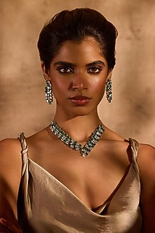 White Rhodium Finish Emerald Stone Dangler Earrings