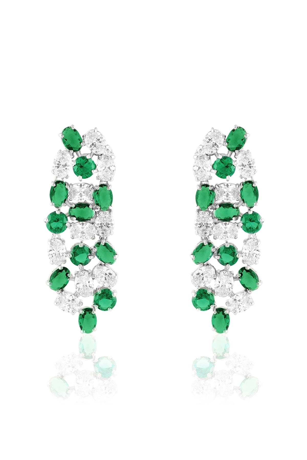 White Rhodium Finish Emerald Stone Dangler Earrings