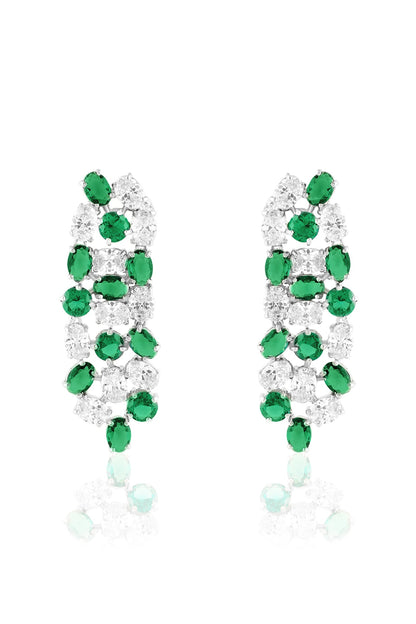 White Rhodium Finish Emerald Stone Dangler Earrings