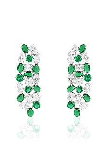 White Rhodium Finish Emerald Stone Dangler Earrings