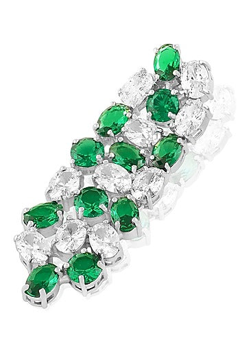 White Rhodium Finish Emerald Stone Dangler Earrings
