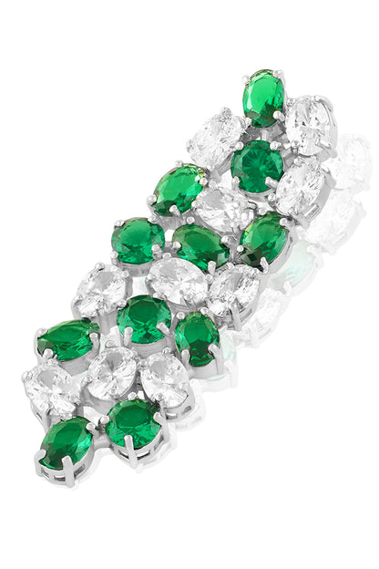 White Rhodium Finish Emerald Stone Dangler Earrings