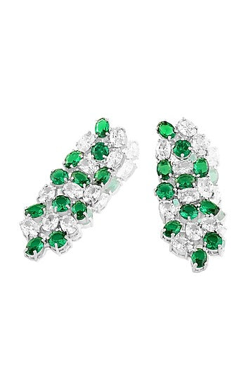 White Rhodium Finish Emerald Stone Dangler Earrings