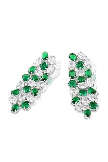 White Rhodium Finish Emerald Stone Dangler Earrings