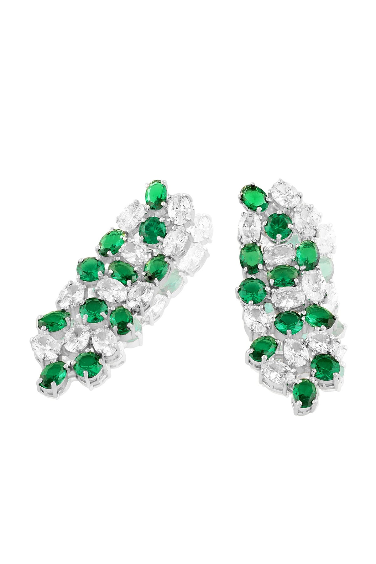 White Rhodium Finish Emerald Stone Dangler Earrings