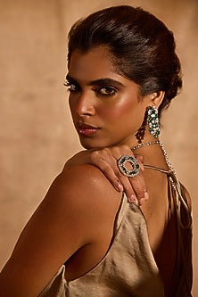 White Rhodium Finish Emerald Stone Dangler Earrings