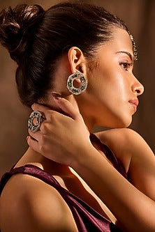 White Rhodium Finish Emerald Stone Dangler Earrings