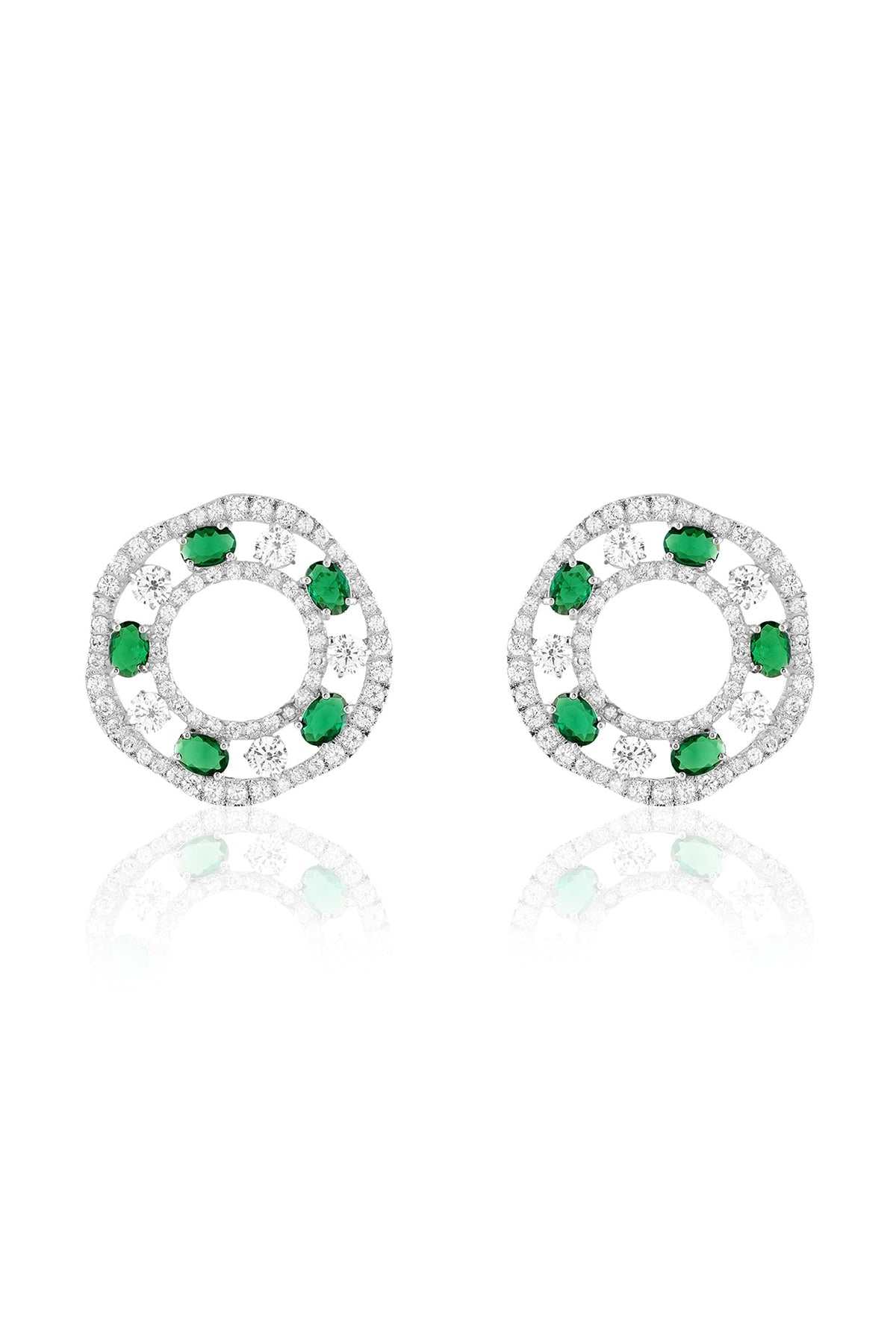 White Rhodium Finish Emerald Stone Dangler Earrings