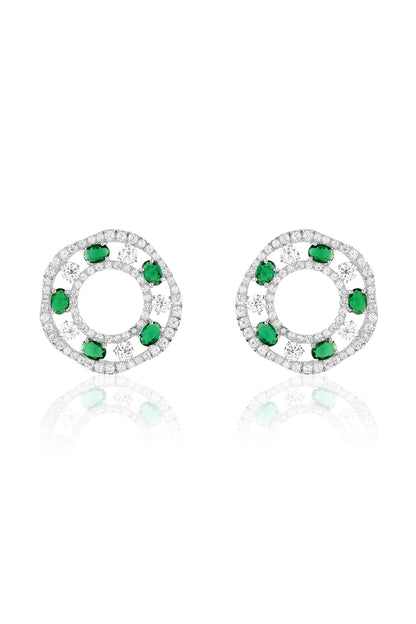 White Rhodium Finish Emerald Stone Dangler Earrings