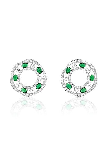 White Rhodium Finish Emerald Stone Dangler Earrings