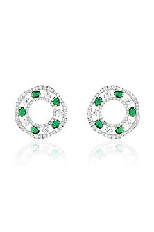 White Rhodium Finish Emerald Stone Dangler Earrings