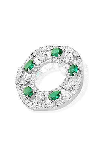 White Rhodium Finish Emerald Stone Dangler Earrings