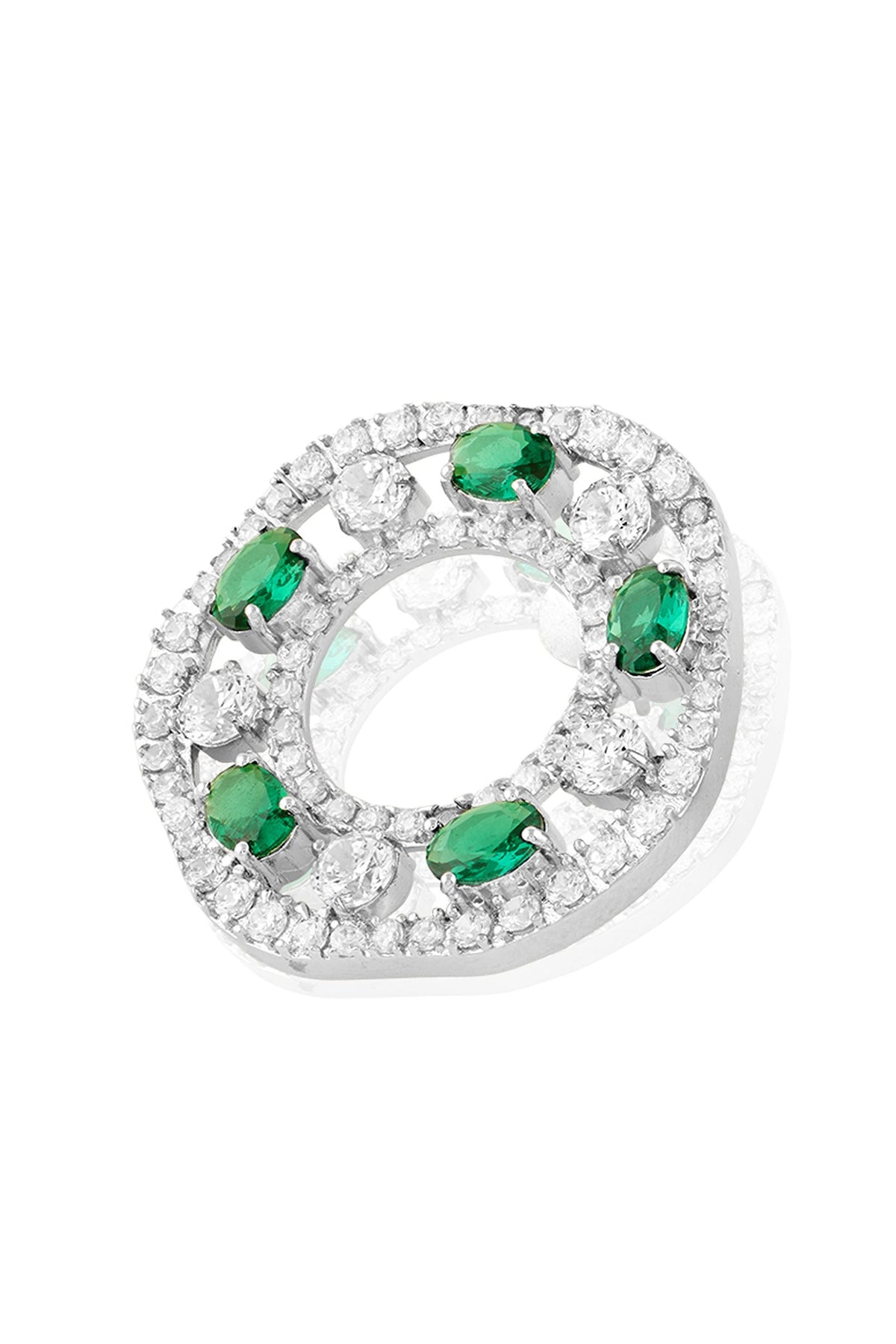 White Rhodium Finish Emerald Stone Dangler Earrings
