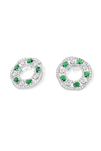 White Rhodium Finish Emerald Stone Dangler Earrings