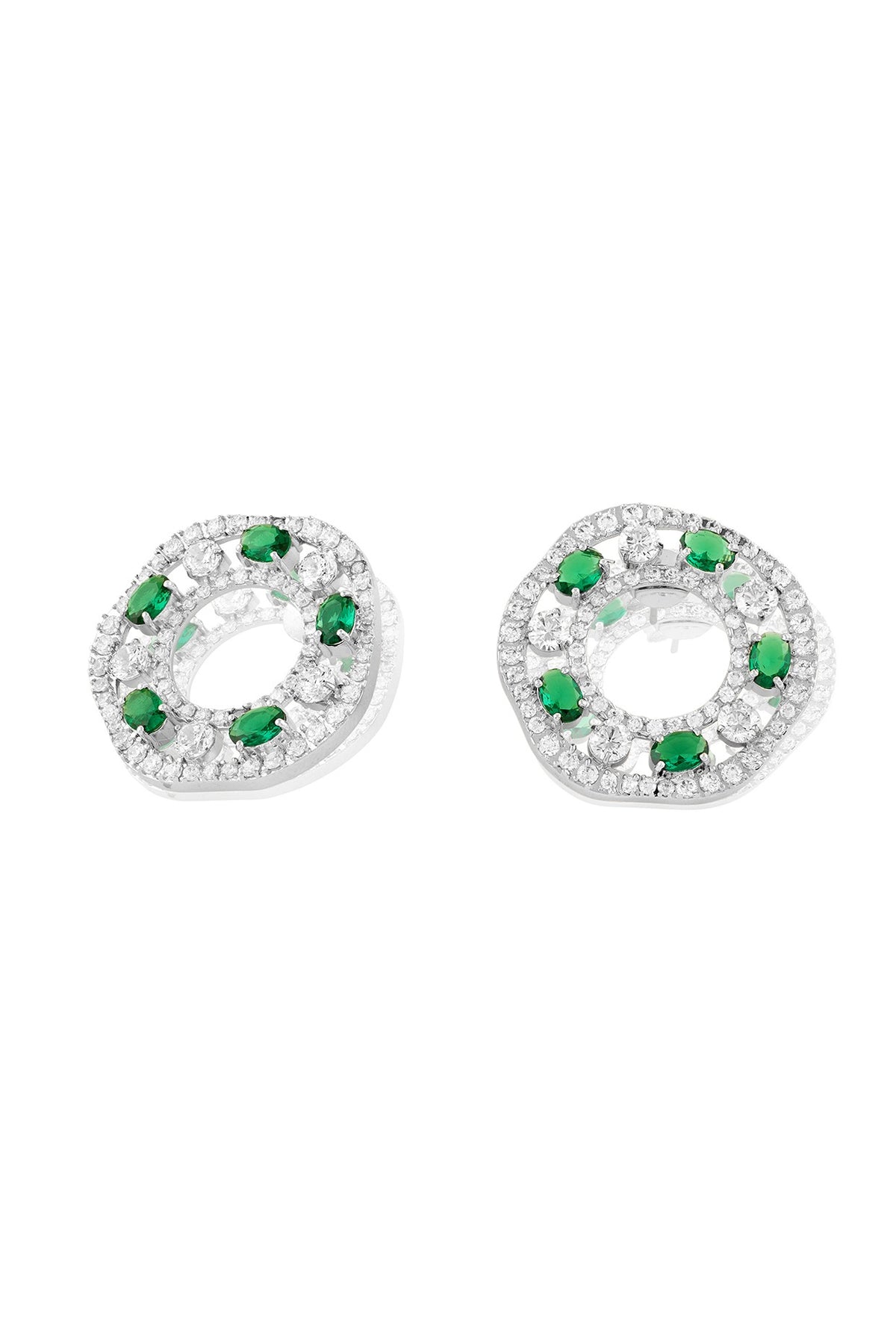 White Rhodium Finish Emerald Stone Dangler Earrings