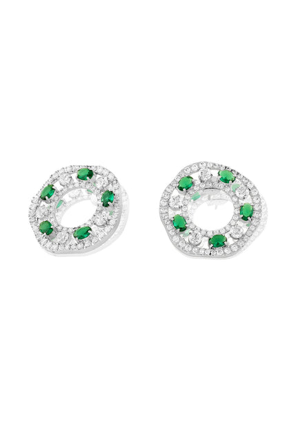 White Rhodium Finish Emerald Stone Dangler Earrings