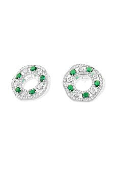 White Rhodium Finish Emerald Stone Dangler Earrings