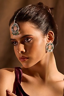 White Rhodium Finish Emerald Stone Dangler Earrings