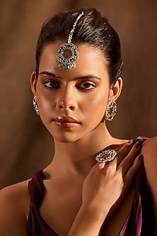 White Rhodium Finish Emerald Stone Maangtikka