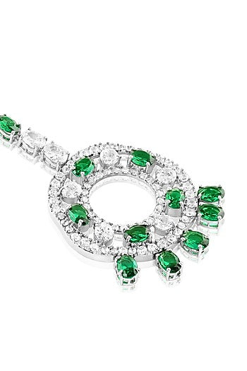 White Rhodium Finish Emerald Stone Maangtikka