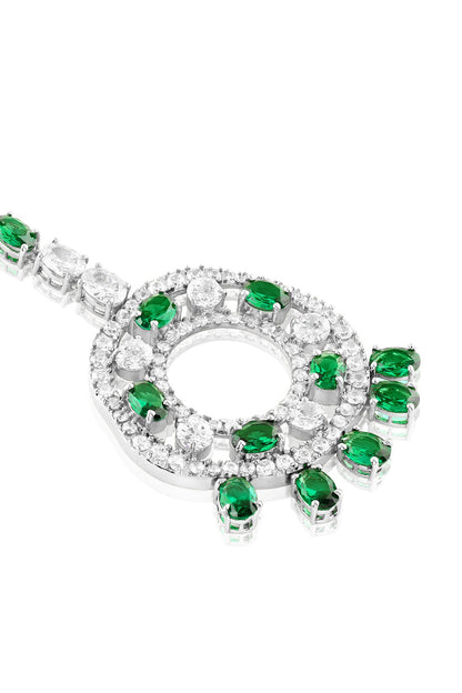 White Rhodium Finish Emerald Stone Maangtikka