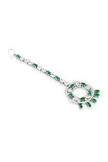 White Rhodium Finish Emerald Stone Maangtikka