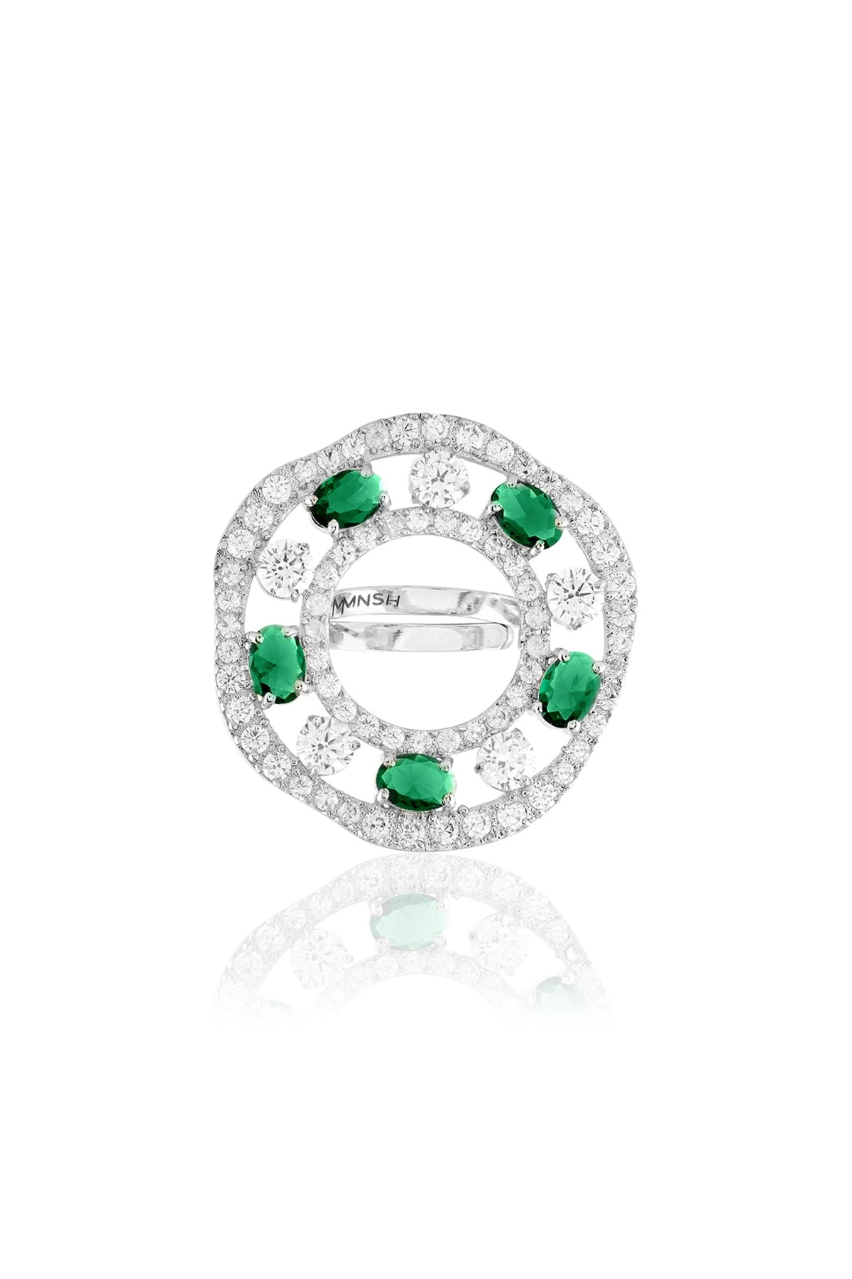White Rhodium Finish Emerald Stone Ring