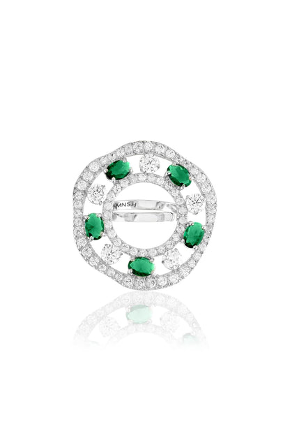 White Rhodium Finish Emerald Stone Ring