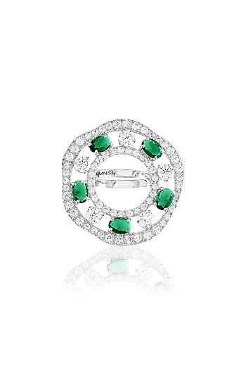 White Rhodium Finish Emerald Stone Ring