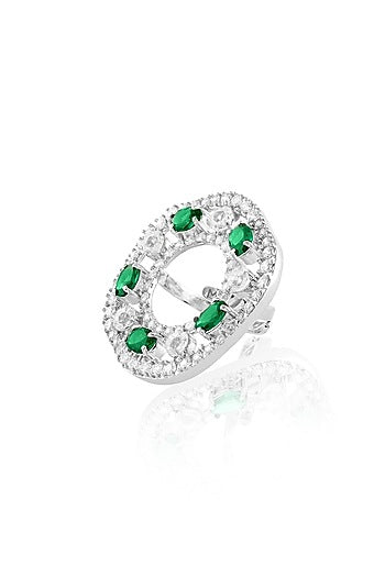 White Rhodium Finish Emerald Stone Ring