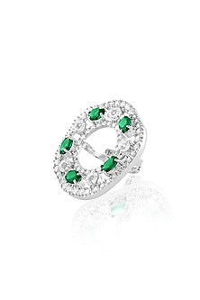 White Rhodium Finish Emerald Stone Ring