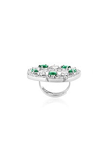 White Rhodium Finish Emerald Stone Ring