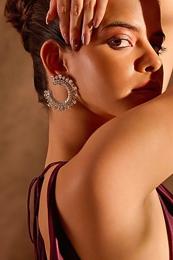 White Rhodium Finish Diamond Dangler Earrings