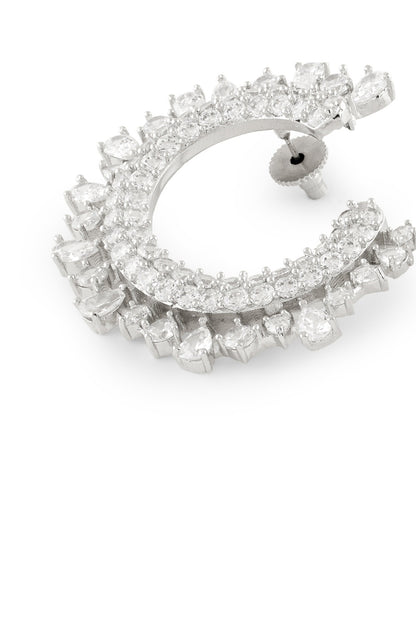 White Rhodium Finish Diamond Dangler Earrings