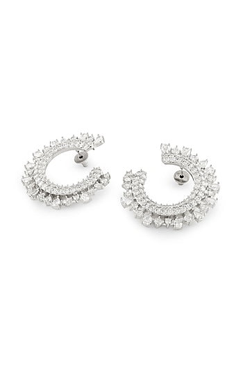 White Rhodium Finish Diamond Dangler Earrings