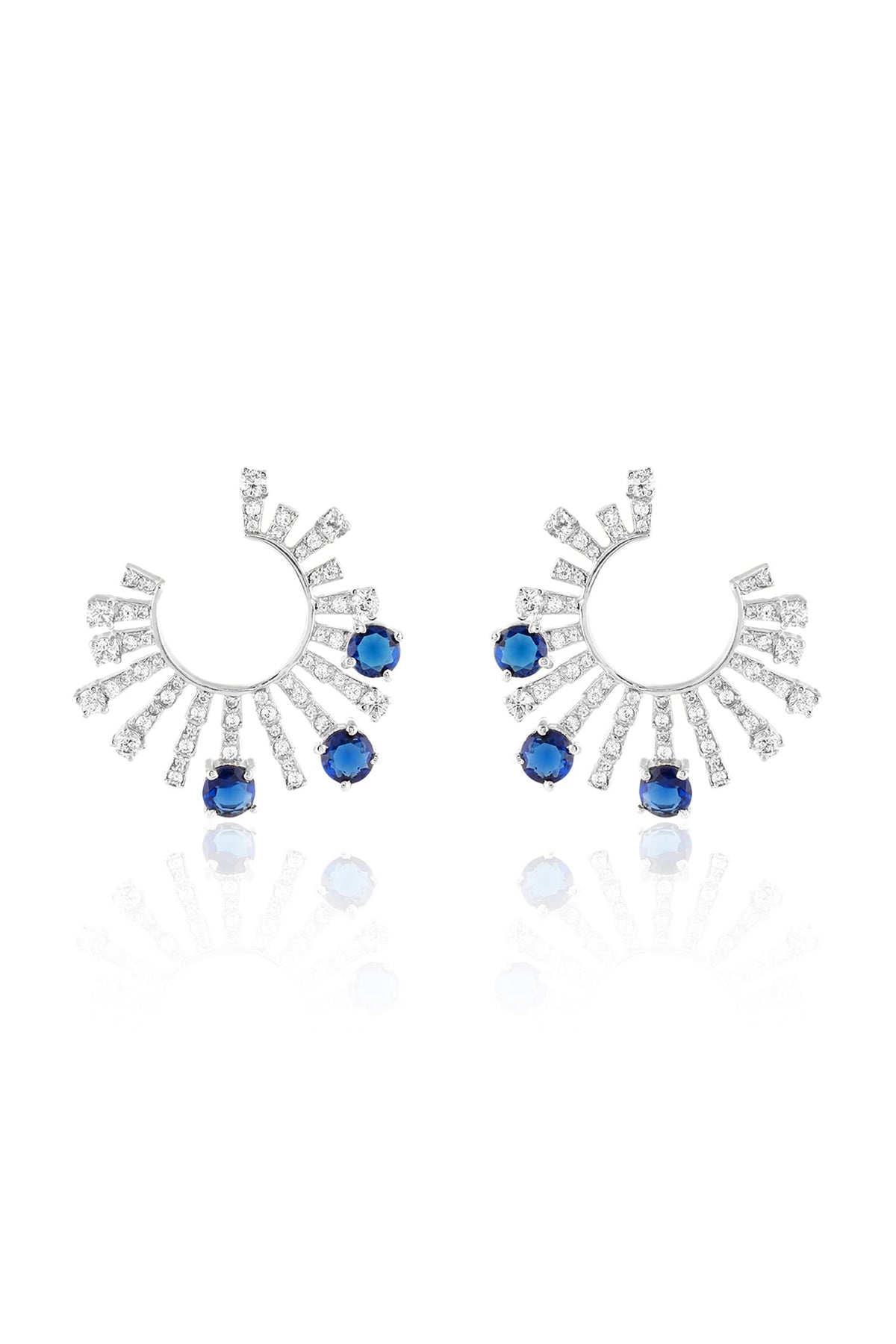 White Rhodium Finish Sapphire Stone Dangler Earrings