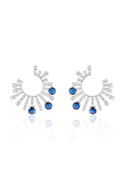 White Rhodium Finish Sapphire Stone Dangler Earrings