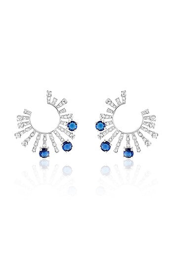 White Rhodium Finish Sapphire Stone Dangler Earrings
