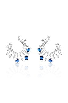 White Rhodium Finish Sapphire Stone Dangler Earrings