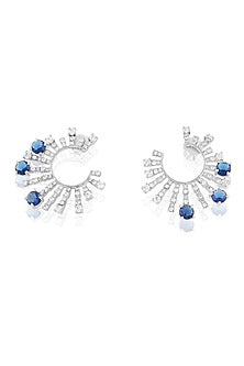 White Rhodium Finish Sapphire Stone Dangler Earrings