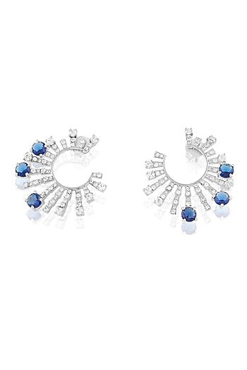 White Rhodium Finish Sapphire Stone Dangler Earrings