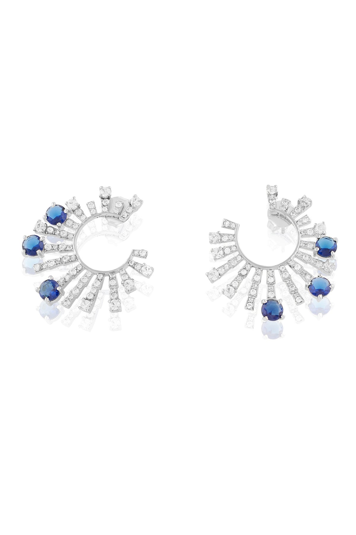 White Rhodium Finish Sapphire Stone Dangler Earrings